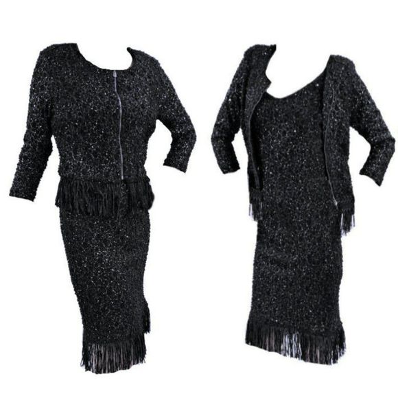 FRANK LYMAN 2-pc Knit Cardigan & Dress w/Fringe and Sequins - Picture 6 of 11